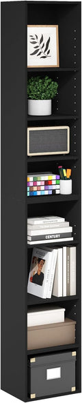 Furinno PASIR Book Shelf, 8-Tier Bookshelf, Bookcase with Open Shelf, 9.3 x 11.8 x 70.9, for Living Room, Bedroom, Home Office, Blackwood