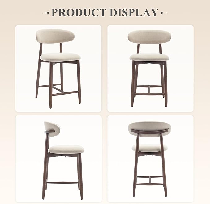 COLAMY Upholstered Counter Height Bar Stools Set of 6, Kitchen Island Stools with Back, Modern Counter Stools Island Bar Chairs with Wood Legs for Kitchen Island Dining Room Bar, Beige