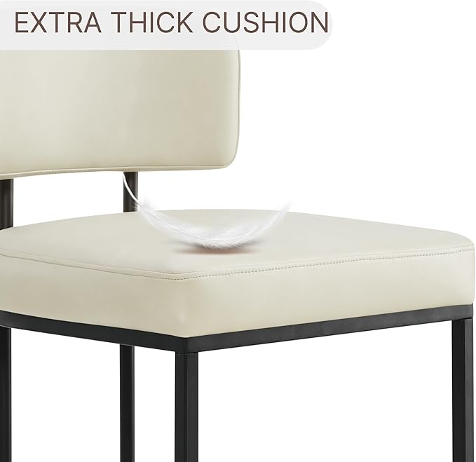 26" H Counter Height Bar Stools Set of 3, Modern Faux Leather Upholstered Barstools with Backrest for Kitchen Island, Black Metal Frames, Cream