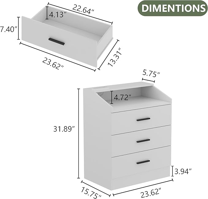 Gyfimoie 3 Drawers Dresser with Power Outlet, Chest of Drawers with LED Light, White Dresser Organizer with Open Storage Cubby, Modern Nightshatnd for Bedroom, Living Room, Entryway, Hallway