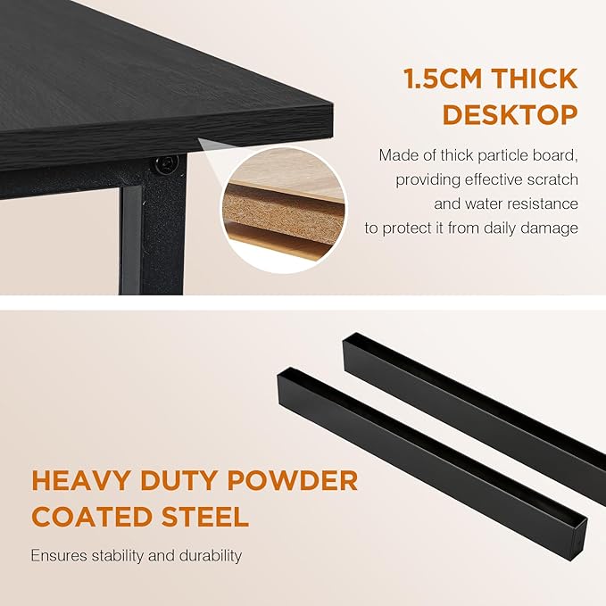 PayLessHere | 32 Inch Computer Desk | Black | Office Desk with Metal Frame, Adjustable Feet | Water-Resistant, Scratchproof Surface | Sturdy Writing Table for Home Office or Study | Pack of 1