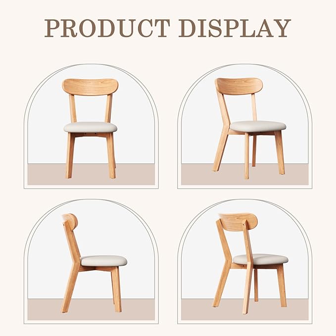 Dining Chairs Set of 4 Mid-Century Modern Oak Upholstered Scandinavian Solid Wood Kitchen & Dining Room Chairs with Curved Backrest Sillas de Comedor for Dining Table(Original/Beige)