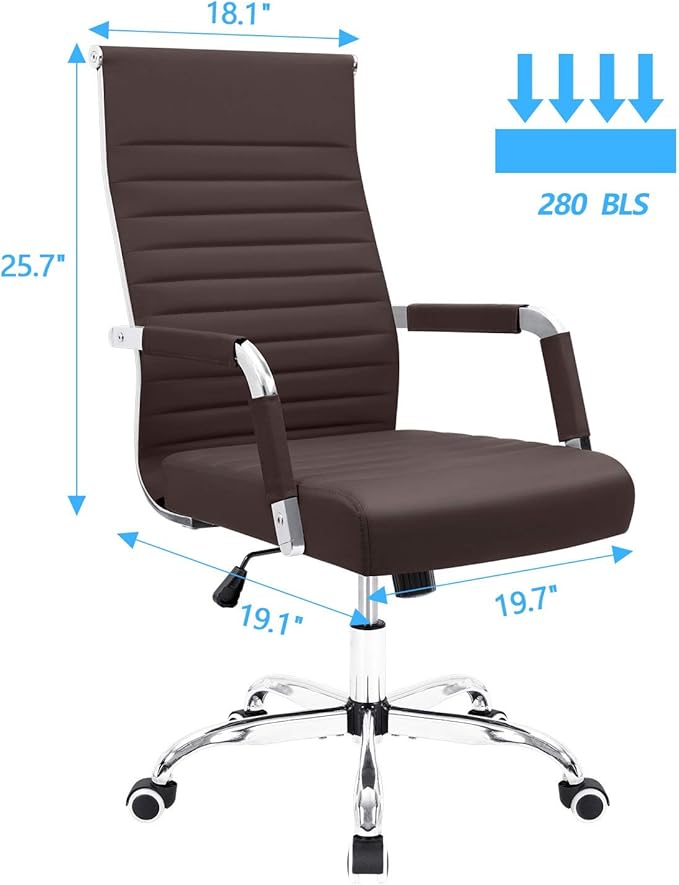 Furmax Ergonomic Office Desk Chair, Executive Ribbed Mid-Back PU Leather Conference Room Chair Adjustable Swivel Chair with Arms (2, Brown)