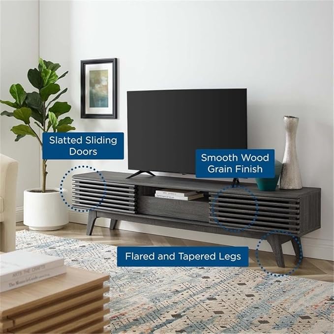 Modway Render Mid-Century Modern Low Profile 70 Inch TV Stand in Charcoal, 70"