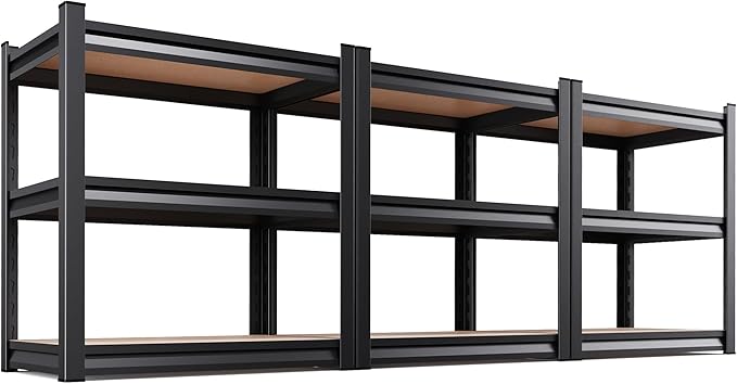 Set of 3 Garage Shelving Heavy Duty Storage Shelves, Metal Adjustable Shelving Unit, Utility Garage Organizer Shelf for Basement, Pantry, Kitchen, Warehouse, 15.7" Dx33.5 Wx35.4 H, Black