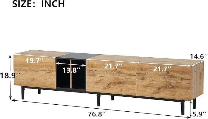 Virubi Modern 76.8" TV Stand for TVs Up to 80", Wooden Entertainment Center with 3 Cabinets & Open Shelves, Media Console with Storage for Living Room, Bedroom & Entertainment Spaces