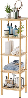 AmazerBath 5-Tier Bamboo Bathroom Shelf, Bathroom Standing Shelves, Multifunctional Shelving Unit for Living Room Bedroom Kitchen, Natural Color