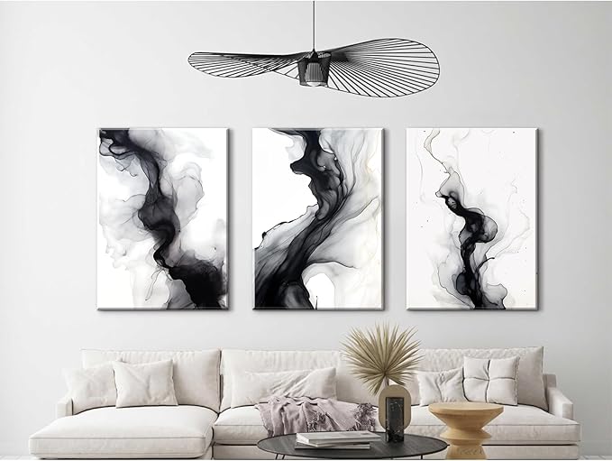 Black White Abstract Wall Art Decor Set of 3 Modern Wall Art Minimalist Canvas Wall Decor Black White Abstract Prints Modern Pictures Minimalist Artwork for Room Bedroom 24x36 Inch Ready to Hang
