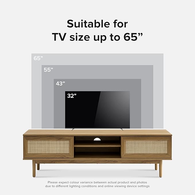 mopio Haylee TV Stand, Modern Farmhouse Television Stand for 55/60/65 inch TV, Natural Rattan Boho Entertainment Center with Storage, Media Console Credenza Table for Living Room, Bedroom (Oak 59")