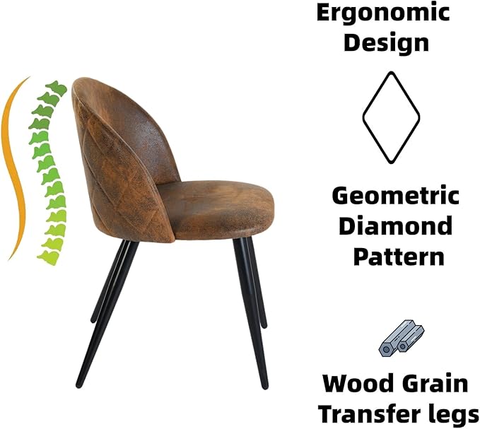 Homy Casa Dining Chairs Set of 4 Suede Accent Kitchen Chairs Set Industry Style Side Chair Set for Living Dining Room Lounge, Metal Legs and Soft Seats, Brown 4PCS