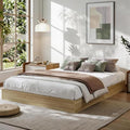 California King Size Solid Wood Platform Bed with Sturdy Wooden Slats, Floor-Standing Bed Frame, Modern Minimalist Design Bed Frame, No Box Spring Needed, Space Saver, Easy Assembly, Golden Tan Wood