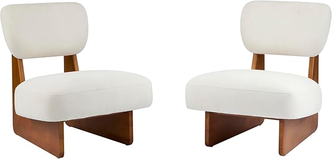 Christopher Knight Home Mores Low Profile Accent Chair Set of 2, Modern Living Room Armless Lounge Chair, Fabric Comfy Reading Chair for Bedroom, Wooden Frame and Thick Padded Seat, Beige + Natural