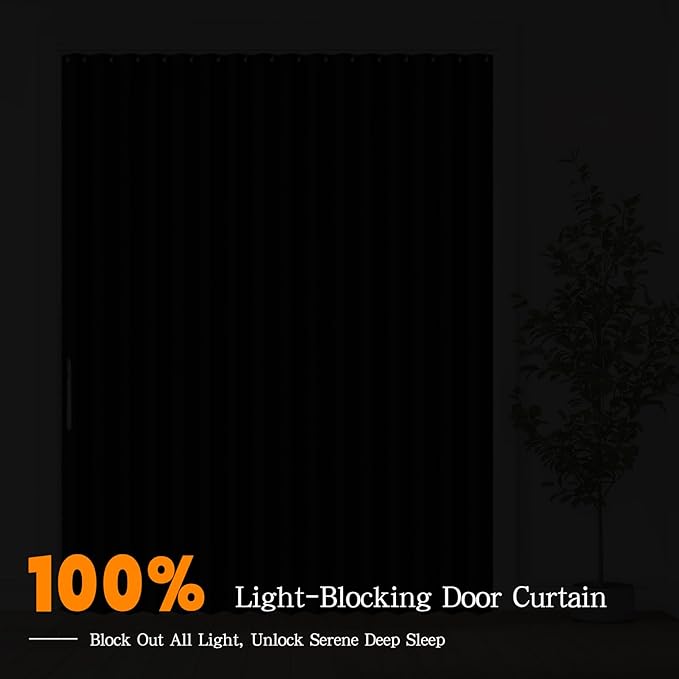 Jilron Accordian Door Curtain, 100% Blackout Folding Magnetic Doorway Curtains,Linen Style Closet Doors,for Room Divider,Privacy Protection（W72 x L78,Black,1 Panel）