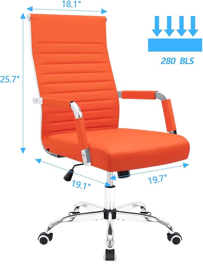 Furmax Ergonomic Office Desk Chair, Executive Ribbed Mid-Back PU Leather Conference Room Chair Adjustable Swivel Chair with Arms (4, Orange)