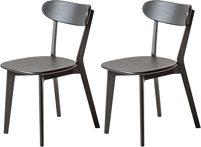 Modern Dining Chairs Set of 2, Solid Oak Wood Dining Chair with Comfortable Backrest, Sturdy Wooden Chairs for Kitchen, Dining Room, Black