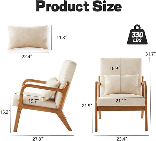 Achicsofar Accent Chair Mid Century Modern Armchair with Lumbar Support Pillow Wood Legs PU Leather Upholstered Lounge Chairs Comfy High Back Cushion for Living Room Bedroom