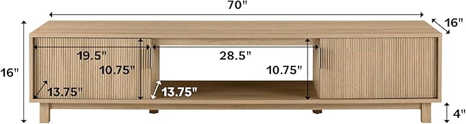 Walker Edison Arundo Fluted TV Stand for TVs up to 80 Inches, 70" TV Stand, Coastal Oak