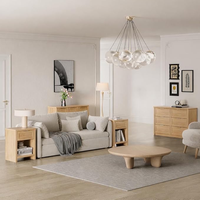 Walsham Natural Nightstand Boho Bedside Tables with Drawer and Storage Shelf Farmhouse Side End Tables for Bedroom Sofa, (Light Weathered Oak, 1 Set)
