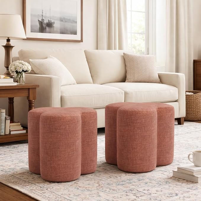 HomePop Upholstered Clover Shaped Ottoman (No Lid, Seat Only) | HomePop Home Décor | Foot Rest Pouf – Pink Chenille