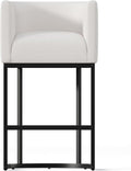 Modern Counter Height Bar Stools,Bar Stools Set of 1,Fabric Upholstered Barrel Barstools with Backs,26'' Kitchen Island Chairs,Metal Black Frames,Snowy White Linen