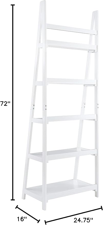 Melissa White Mid Century Five Shelf Ladder Bookcase by Linon