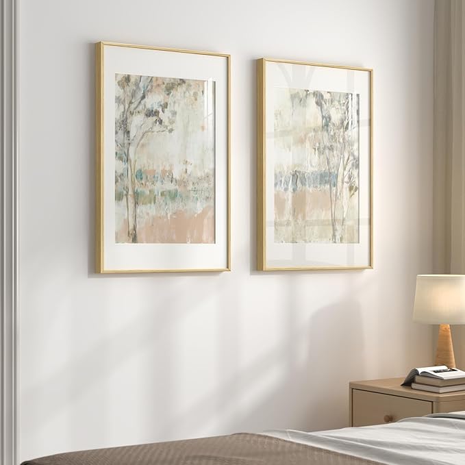 Framed Neutral Abstract Landscape Wall Art for Bedroom, Set of 2 Tree Canvas Large Artwork for Living Room Walls, Modern Nature Scenic Paintings Prints for Office Hallway Home Wall Decor, 20x30 Inch