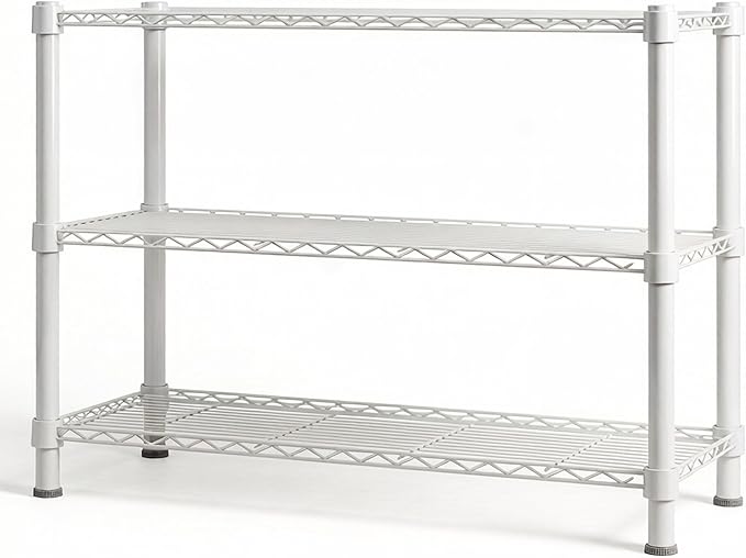 Standing Shelving Units, 36" W x 14" D x 32" H Metal Storage Shelves, Adjustable Carbon Steel Wire Shelving Rack Display Shelf for Garage Bathroom Kitchen Home Office (3-Tiers, White)