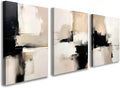 3 Piece Wall Art Framed Modern Abstract Neutral Canvas Wall Art Black White Beige Minimalist Painting for Living Room Bedroom Office Wall Decor Pictures Wall Decor with Hooks and Nails 12x16 Inch