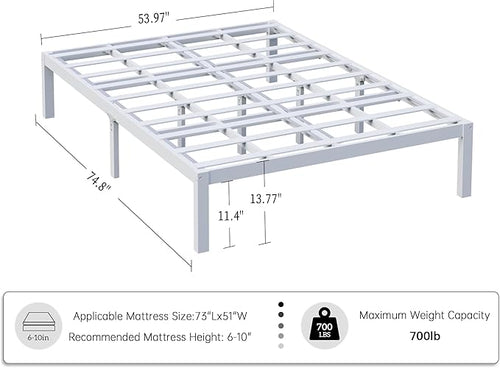 14 Inch Bamboo Bed Frame – Solid Wood Platform Bed Frame, Strong and Stable, with Non-Slip Slats for Support, No Box Spring Needed, Easy to Assemble, Noise-Free (White, Full)