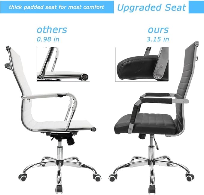 Furmax Ergonomic Office Desk Chair, Executive Ribbed Mid-Back PU Leather Conference Room Chair Adjustable Swivel Chair with Arms (4, Black)