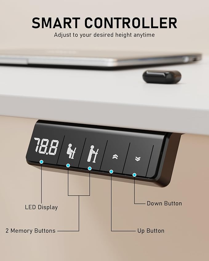 48" Electric Standing Desk Adjustable Height, Sit Stand up Desk for Home Office & Computer Workstation, 2 Memory Height Settings, Splice Board, 2 Hooks, White Frame/White Top