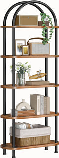 HOOBRO 5 Tier Open Bookshelf, Industrial Arched Bookcase Display Shelf Rack, Wooden Bookcase Storage Shelf Metal Frame, Tall Storage Organizer for Home, Easy Assembly, Rustic Brown BF176SJ01