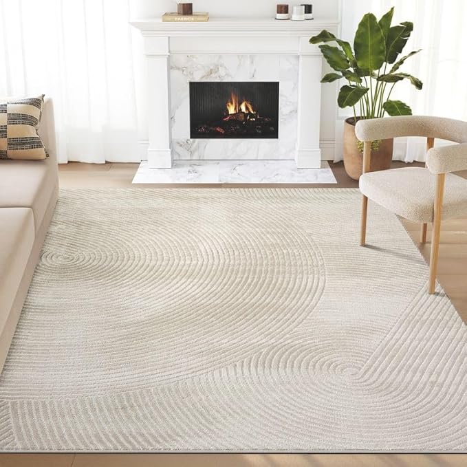Abani Neutral Beige Area Rug | 5' x 8' Tan Geometric Carpet with Zen Circle Pattern | Rugs for Living Room, Bedroom, Office