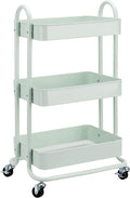 Amazon Basics 3-Tier Metal Rolling Utility Cart, Storage Organizer, Multi-Functional Kitchen Island Cart, Portable Shelving Unit with Caster Wheels, Mint Green