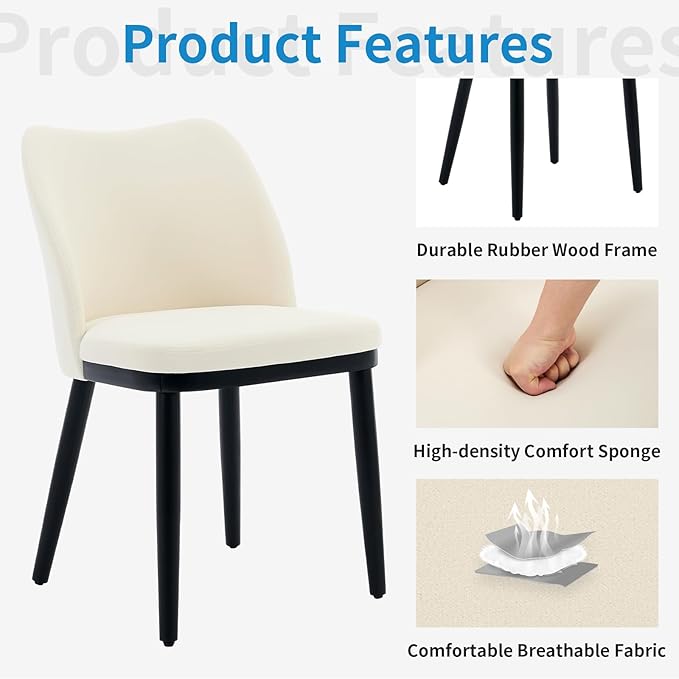 GarveeHome Wooden Dining Chairs Set of 4, Upholstered Kitchen Dining Room Chairs with Padded Seat and Wood Legs, Modern Fabric Side Dinner Chair for Kitchen, Dining Room, Restaurant, Cafe