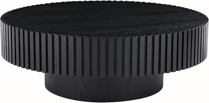 ø39.37'' Black Round Coffee Table for Living Room Wood Coffee Table Contemporary Circle Coffee Table with Pedestal Centry Table, Easy Assembly