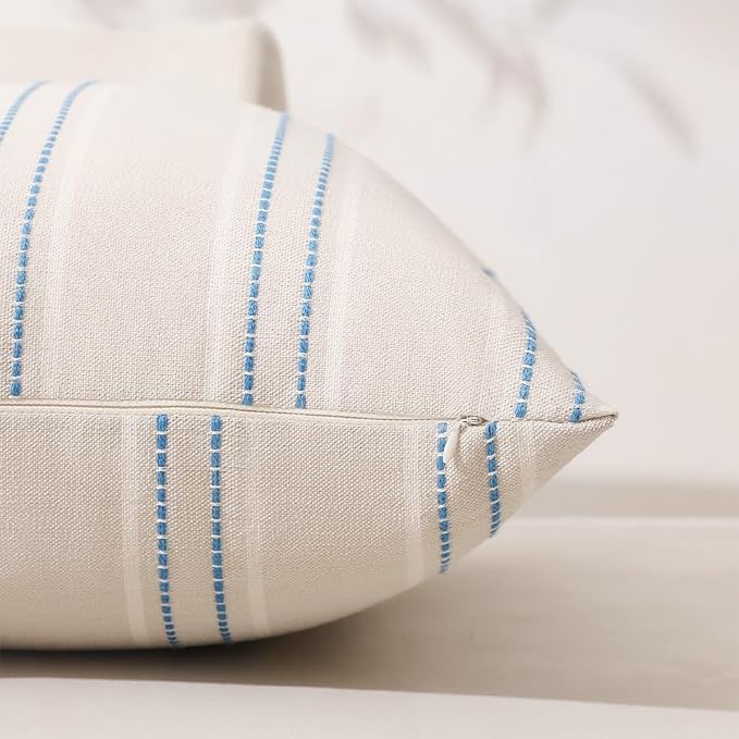 Hckot Throw Pillow Covers 20x20 Set of 2 Blue Pillow Covers Farmhouse Decorative Pillows Textured Linen Square Cushion Covers for Sofa Couch Bed Living Room Decor(Lake Blue)