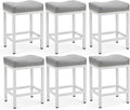 Sweetcrispy 24 inch Bar Stools Set of 6, Upholstered Modern Counter Height Bar Stools for Kitchen Island Modern PU Leather Sadless Stools Chair with Metal Base and Footrest,Grey