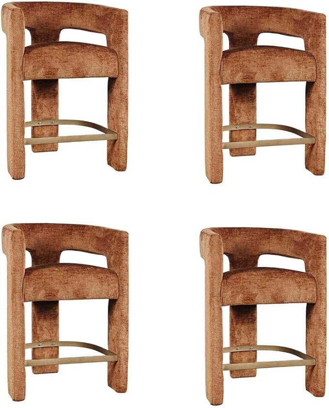 Jofran Gwen Rust Upholstered Counter Stool with Arms – Versatile Barstools – Stylish Seating for Kitchen Dining Room or Home Bar, Natural, Modern Counter Stools, Set of 4