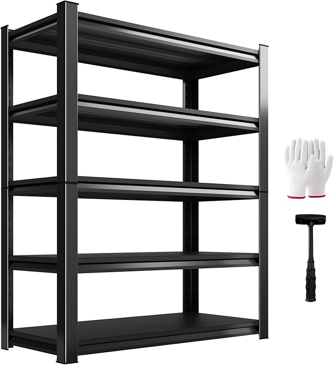 2000lbs Heavy Duty Garage Shelving, 5-Tier Adjustable Storage Shelves, 72" H x 39.3" W x13.7 D, Utility Metal shelvingfor Warehouse, Basement, Garage