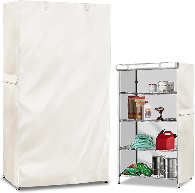 Storage Shelf Cover,Outdoor Heavy Duty 600D 48''W x 24''D x 72''H Dustproof Waterproof Shelf Covers for Wire Shelving,Storage Rack Cover with Zipper,White