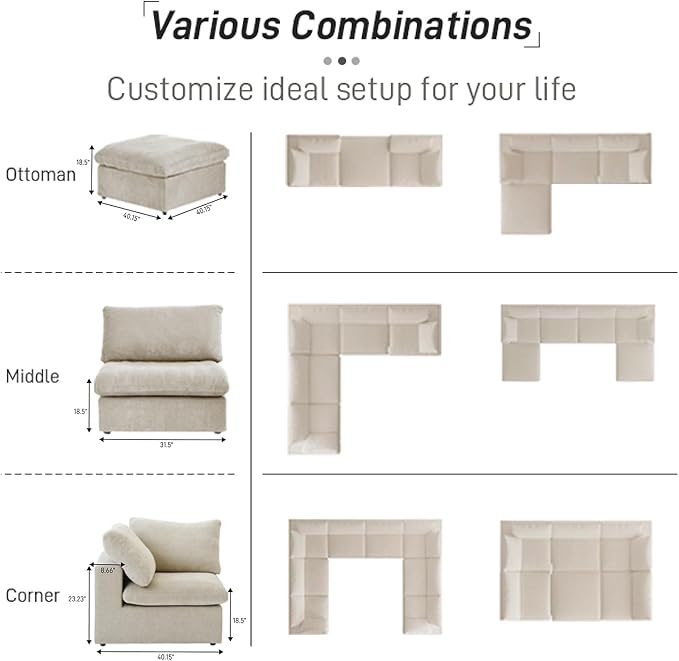 Cloud Modular Sectional Sofa Couch,160" Convertible Couches Wide 4 Seater Sofa for Living Room,Minimalist Deep Sofa Couches,Covers Washable&Replaceable(Khkai)