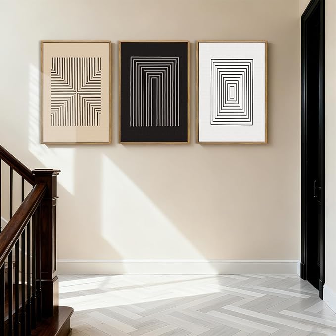 Anyzal Large Black Abstract Wall Art Framed16x24 Inch Brown and White Modern Minimalist Canvas Wall Decor Neutral Textured Art Prints for Living Room Bedroom Office Set of 3