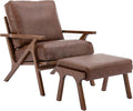 chairus Mid-Century Modern Brown Faux Leather Accent Chair with Ottoman, Comfy Upholstered Lounge Armchair with Removable Cushion & Solid Wood Frame, Retro Reading Chair for Living Room Bedroom Office