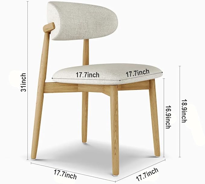 Modern Solid Wood Dining Chairs Set of 2 with Curved Back, Ergonomic Upholstered Seat, Natural Wood Legs with Adjustable Anti-Slip Foot Pad, for Kitchens, Living Rooms, Offices (S-Oak, Set of 2)