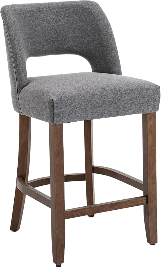 VKNOW Bar Stools Set of 4, 26" Upholstered Counter Height Bar Stools,Modern Counter Stools with Wood Legs for Kitchen Island Dining Room Bar,Fabric Grey