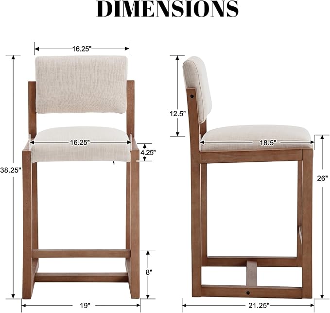 DUOMAY Modern Bar Stools Set of 4, 26" Counter Height Barstools, Linen Upholstered Kitchen Island Chair with Wood Legs for Home Bar Coffee Shop, Beige
