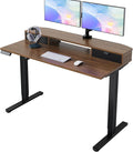HUANUO 48 x 24 inch Small Electric Standing Desk with 2 Drawers, C-Clamp Mount Compatible, Height Adjustable Sit Stand Desk, Home Office Stand Up Desk with 4 Memory Height Settings, Walnut