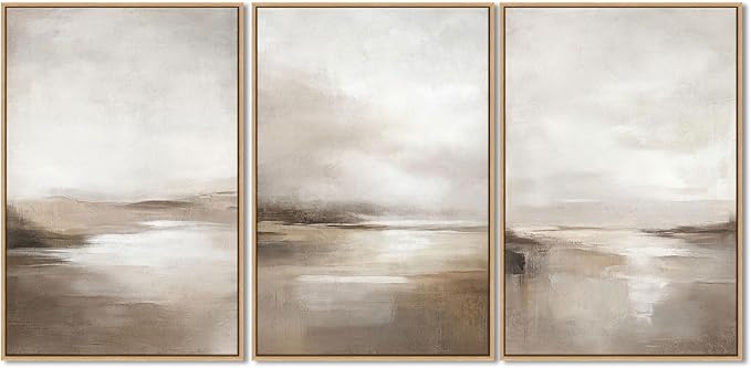 SAFERRYHOME Neutral Abstract Framed Wall Art - Minimalist Modern Nordic Calm Canvas Print Set, Landscape Shapes Earth Tone Illustrations Decor for Living Room, Bedroom - 3 Panels 16x24 Inch