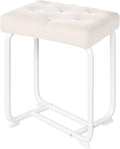 BEWISHOME White Vanity Chair, Leather Vanity Stool, Small Stool Chair for Vanity, Square Ottoman Foot Stool, Makeup Vanity Chairs with Thick Padded Seat for Small Spaces, Bathroom, Bedroom, Entryway